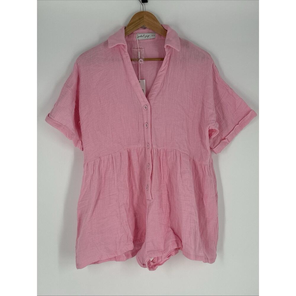 Petal and Pup Womens Winny Romper - Pink Size 4 Gauzy Cotton Beachy Boho Coverup